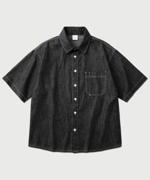 Flint Denim Short Sleeved Shirt Black BJSS2644