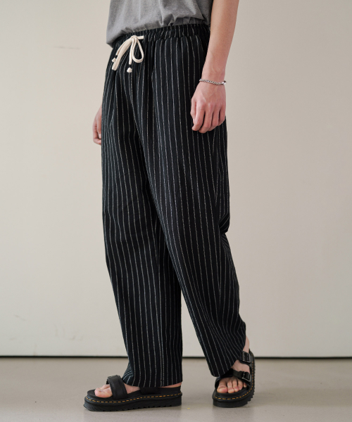 Summer Striped Wide Pants Black MMLP2628