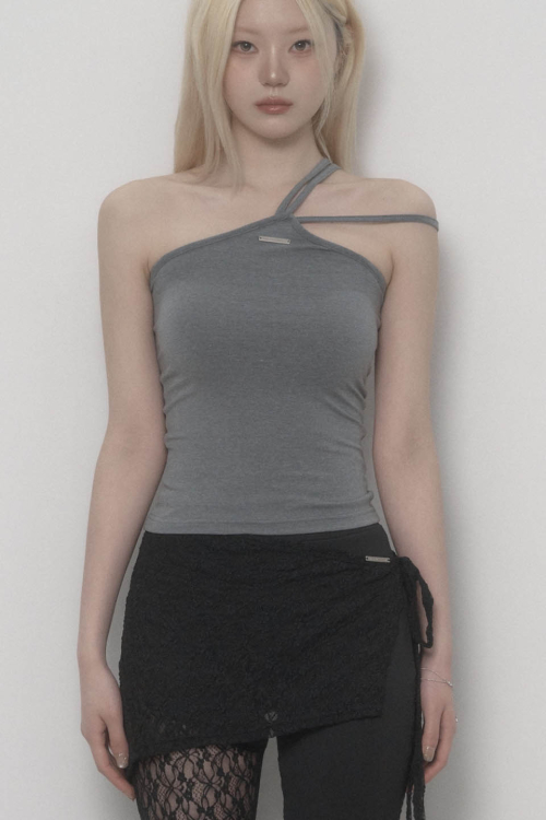 Halter Strap Basic Sleeveless Top (Gray)