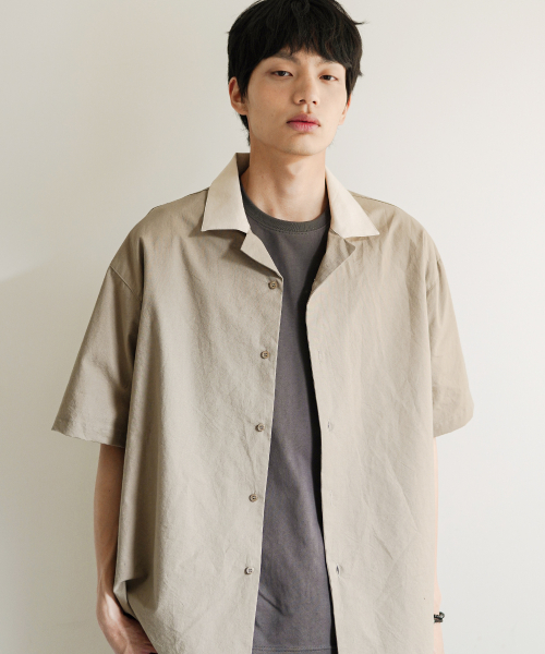 Bliss Open Collar Half Shirt KhakiBeige NSSS2633