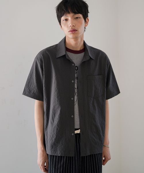 Minimal Crop Check Short Sleeved Shirt Darkgray KJSS2641