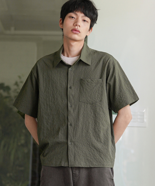 Minimal Crop Check Short Sleeved Shirt Khaki KJSS2641