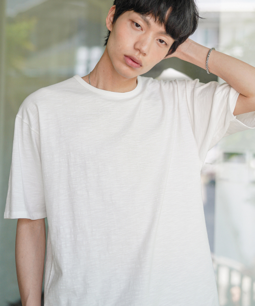 Slub Half U Neck Short Sleeved T Shirt Ivory OYST2636