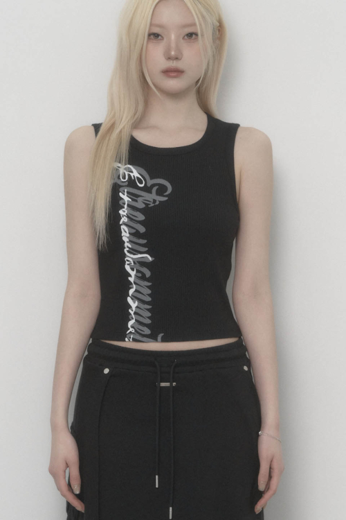 Lettering Logo Printed Tank Top Black)