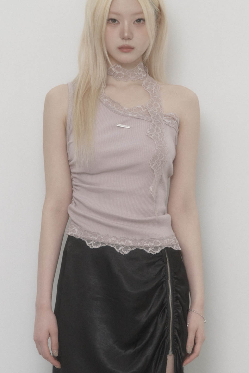 Lace One-shoulder Top (Indy Pink)