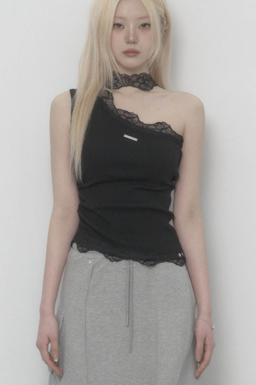 Lace One-shoulder Top (Black)