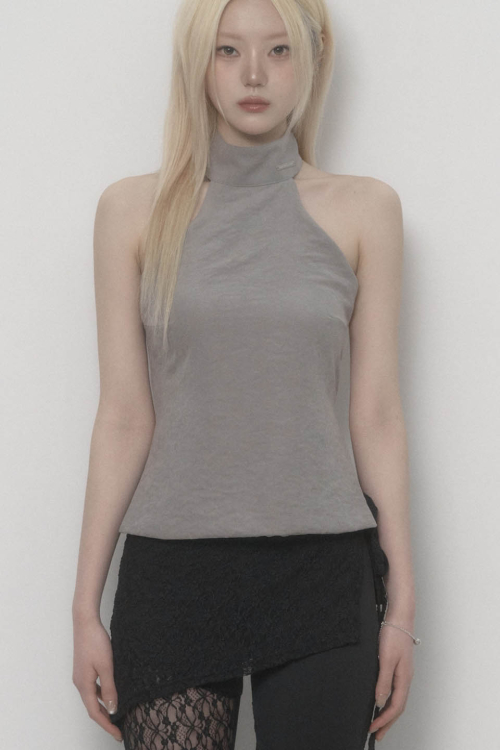 Back Big-belt Halter Top (Gray)