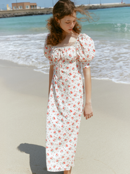 RIONA flower puff sleeve dress_RED