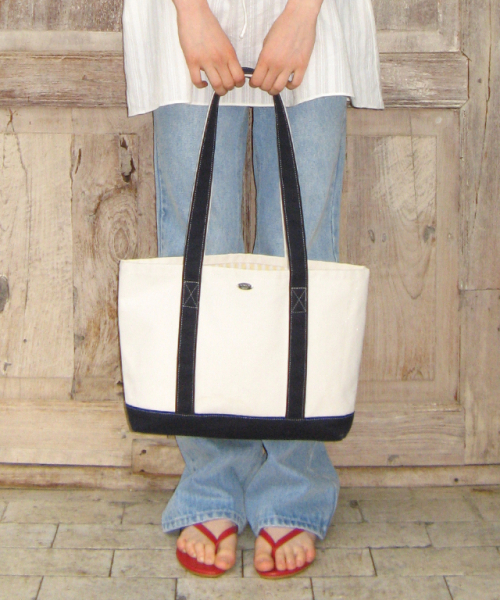 DAILY CONTRAST CANVAS TOTE BAG CREAM NAVY