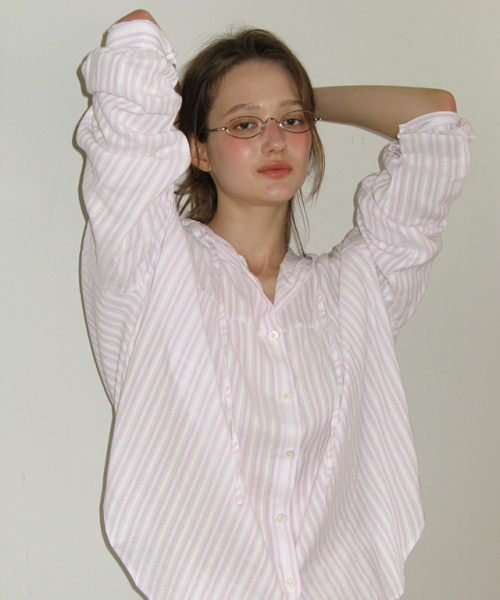 SOFT EYELET HOODED LOOSE FIT BLOUSE PINK STRIPE