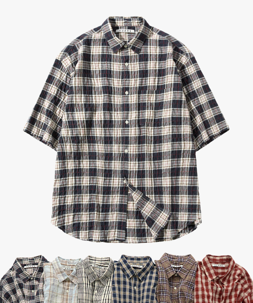 Crinkle Check Half Shirts - 6 Colors