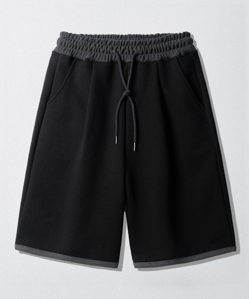 Flash Summer One Tuck Color Block Half Pants Black ISSP2643