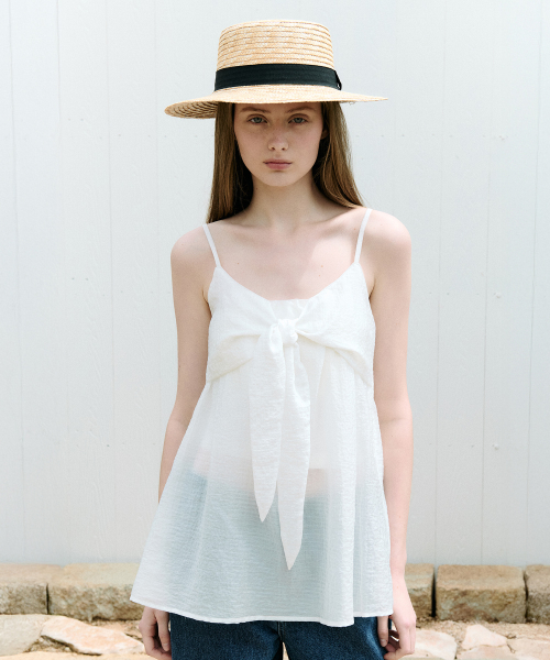 SHIRRING RIBBON SLEEVELESS WHITE