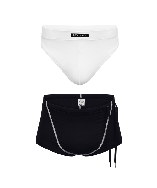 Split Layer Swim Shorts_[Black]