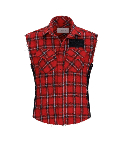 Punk Check Vest Shirt_[Red]