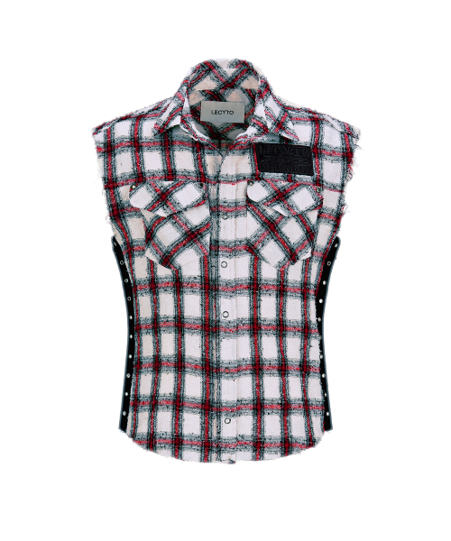 Punk Check Vest Shirt_[White]