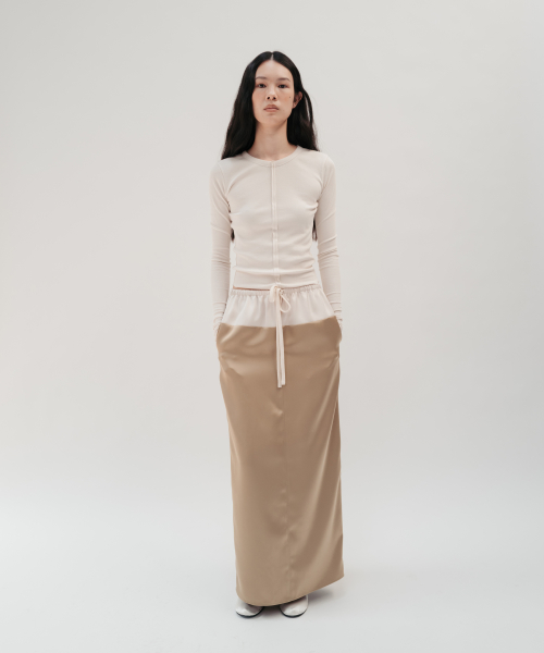SAVA CONTRAST SATIN SKIRT (BEIGE)