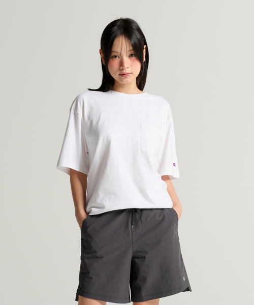 C로고 UNI 포켓 반팔 티셔츠 White