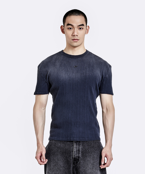Dying Irregular Logo Embroidery T-shirt - Grey