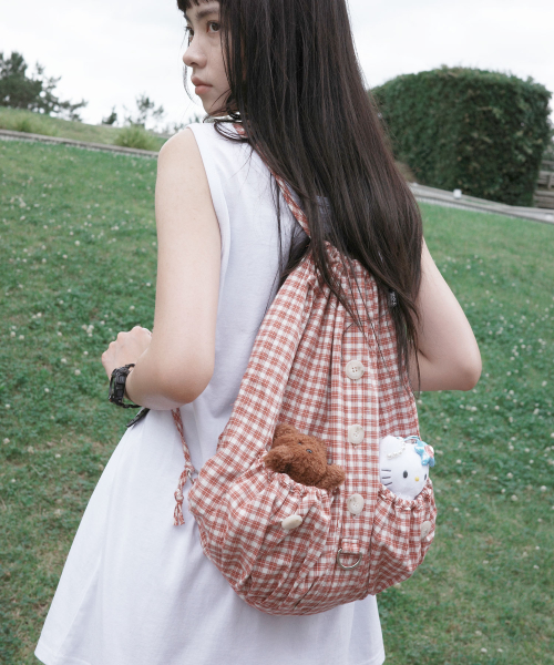 Check-shirt String Bag [Red]