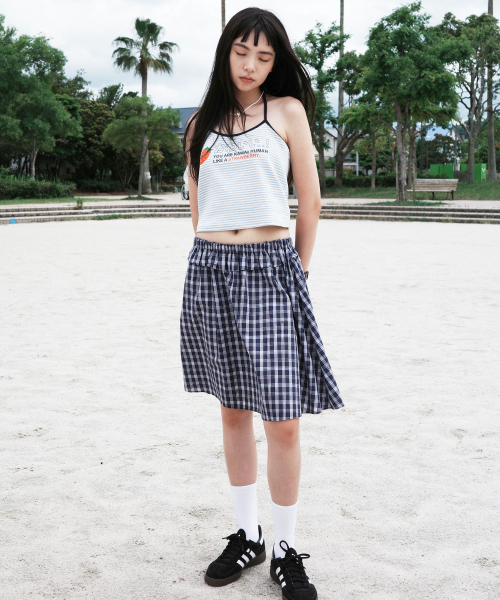 Check flare midi Skirt [Navy]