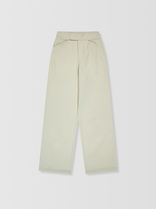Button Semi Wide Cotton Pants _ Cream