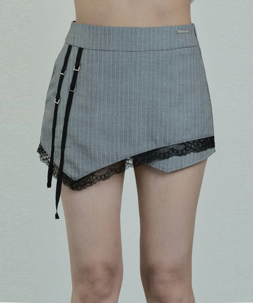 Stripe Lace Short Skirt (Gray)