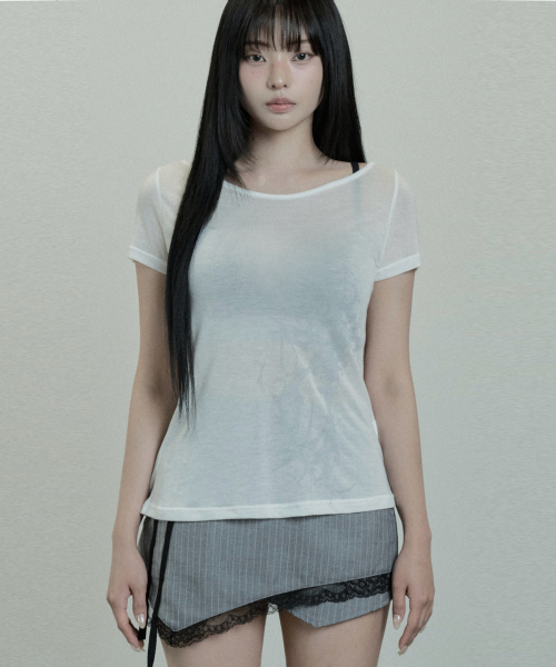 Cross Printing One-Shoulder Short Sleeve (Ivory)