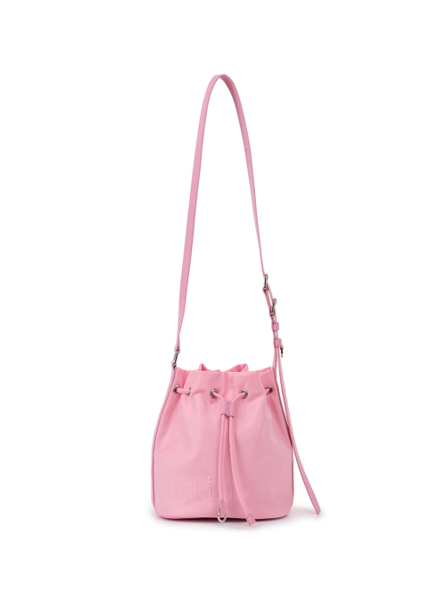 EMBOSSED LOGO MINI BUCKET BAG IN PINK