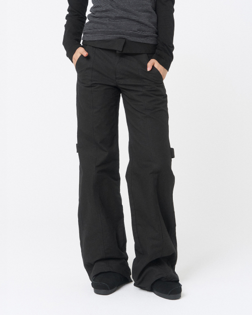 belted folding wide pants BLACK