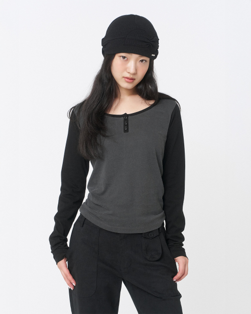 Henley neck long sleeves CHARCOAL