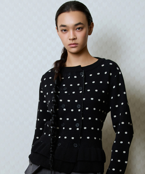 GT DOT FRILL CARDIGAN(BLACK)