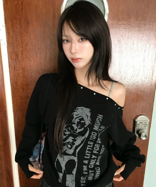 GT ONE SHOULDER SWEATSHIRT(BLACK)