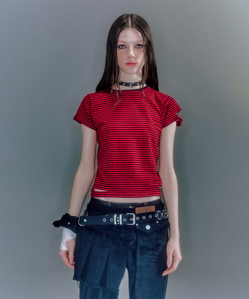 OVAN DAMEGED STRIPE T-SHIRT (2COLOR)