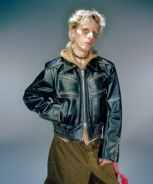 DERECK LEATHER BLOUSON JACKET BLACK