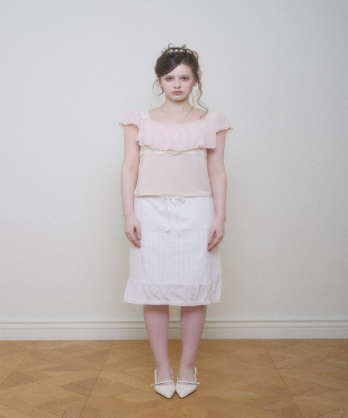 COTTON VEIL SKIRT-WHITE