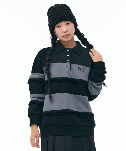 RUFFLE POLO TOP [DUSTY BLUE]