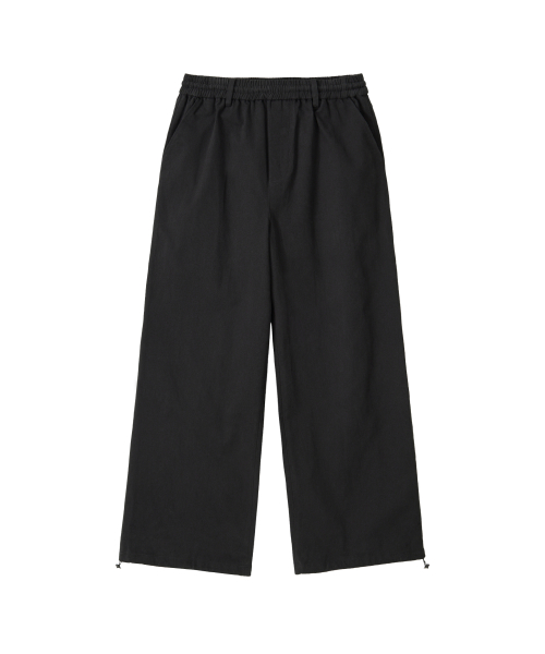 Essential Twill String Banding Wide Pants - BLACK
