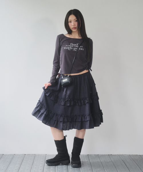 CHECK KANGKANG MIDI SKIRT / NAVY