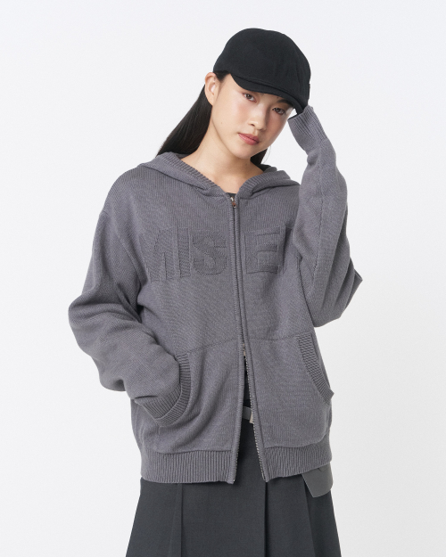 Logo knit hoodie zip-up CHARCOAL