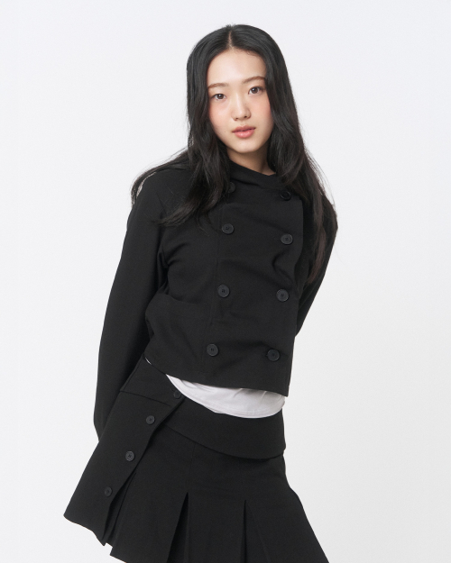 Cowl neck button Jacket BLACK