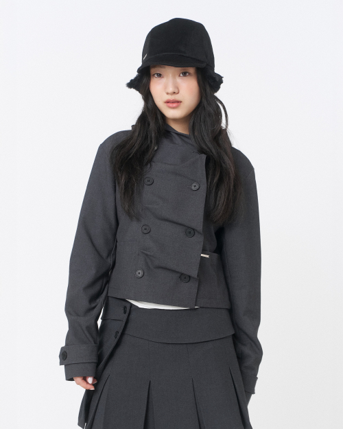 Cowl neck button Jacket CHARCOAL