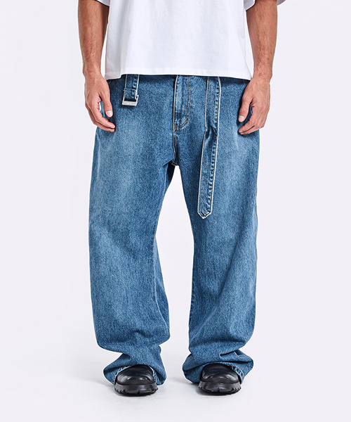 Belted Denim Pants - Blue
