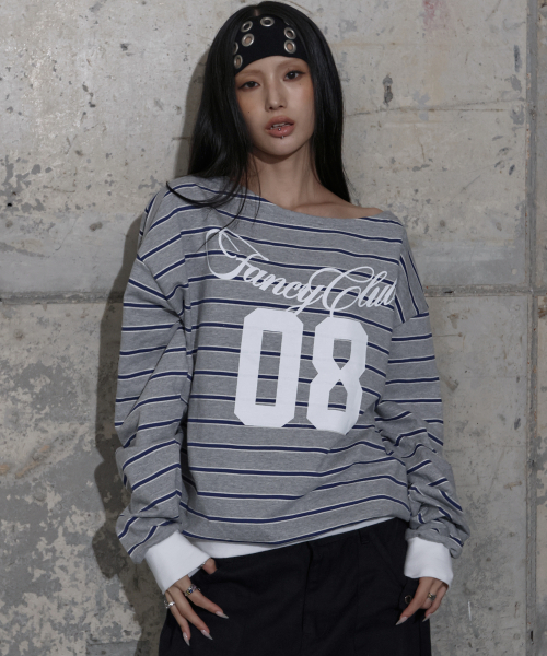 STRIPE ONE-SHOULDER SWEATSHIRT (GRAY ST) F25ZB017