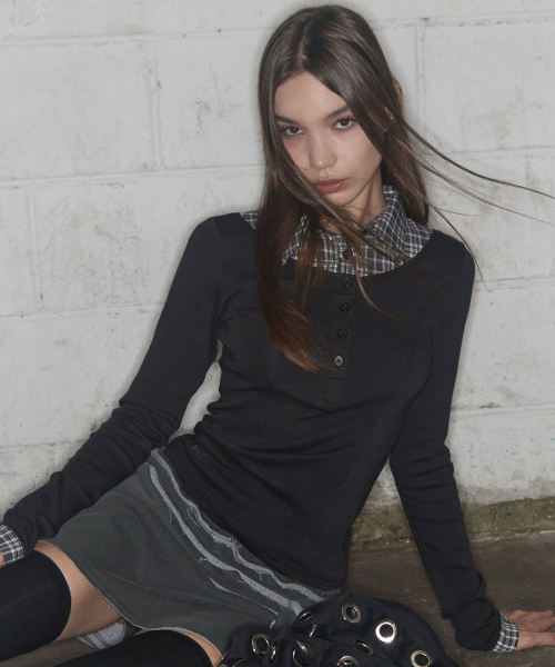 SHIRT LAYERED LONG SLEEVE (BLACK) F25ZB023
