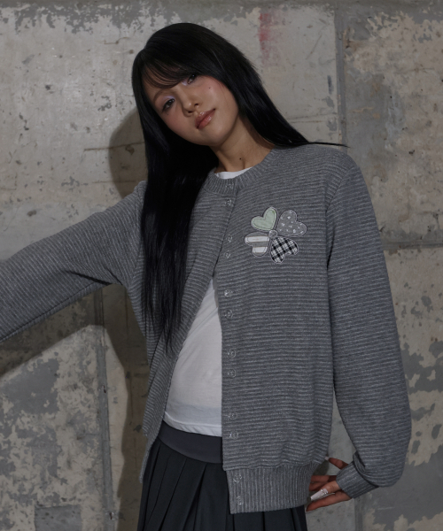 CLOVER PATCHWORK CARDIGAN (GRAY) F25ZA008