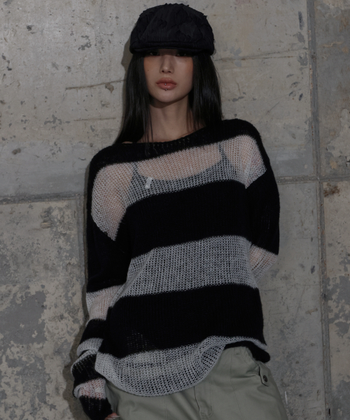 HAILEY STRIPE KNIT (BLACK) F25ZB020