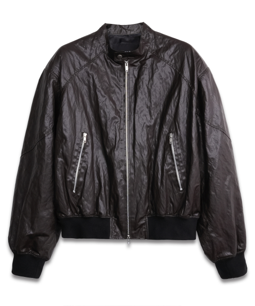 Paneled Sporty Leather Jacket DARK BROWN