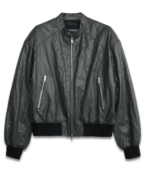 Paneled Sporty Leather Jacket KHAKI