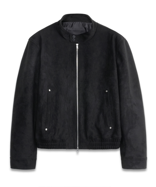 Full-Up Suede Button Harrington Jacket BLACK